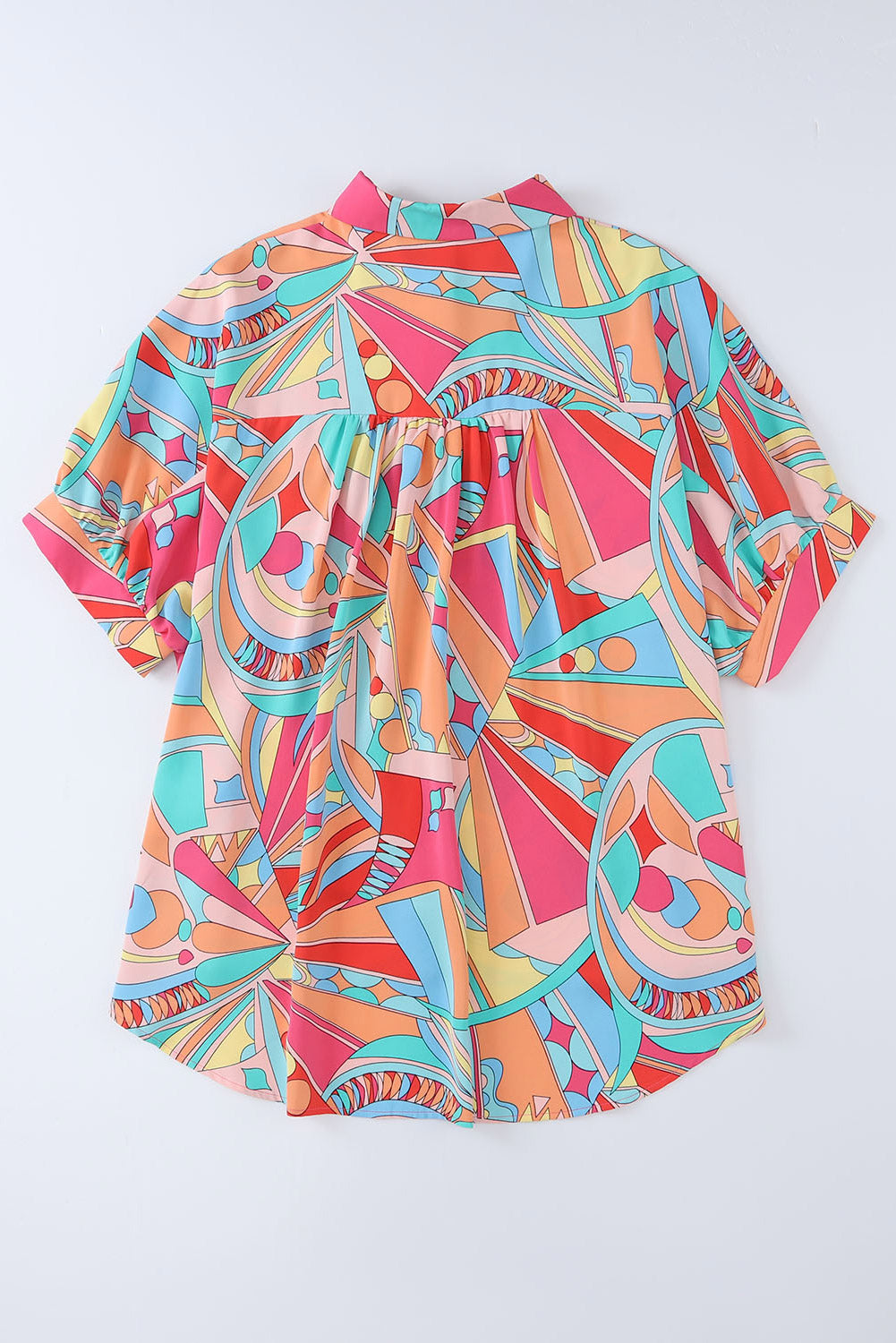 Abstract Geometry Print Half Puff Sleeve Loose Shirt