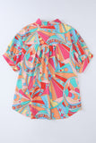 Abstract Geometry Print Half Puff Sleeve Loose Shirt