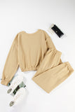 Khaki Round Neck Sweatshirt 2pcs Joggers Sweatsuit