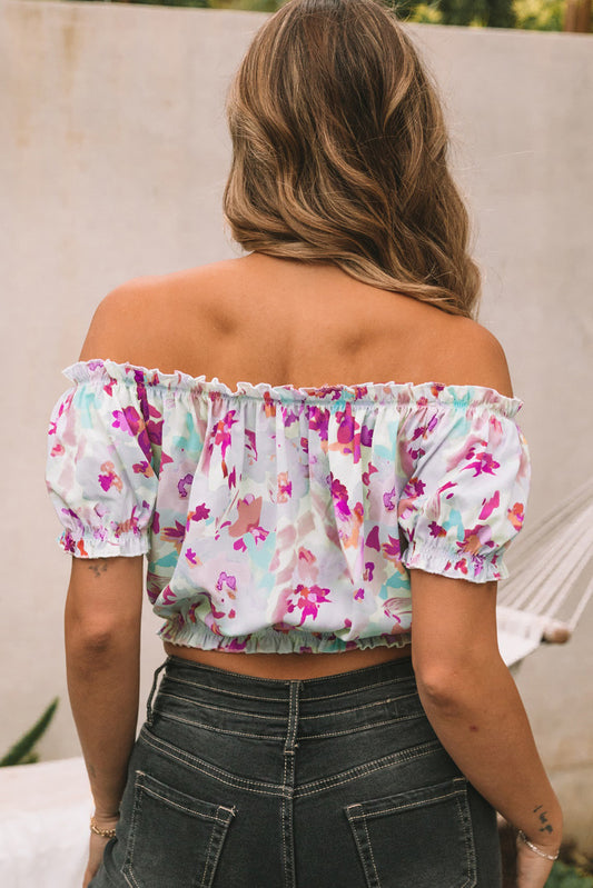 Floral Print Off Shoulder Puff Sleeve Blouse