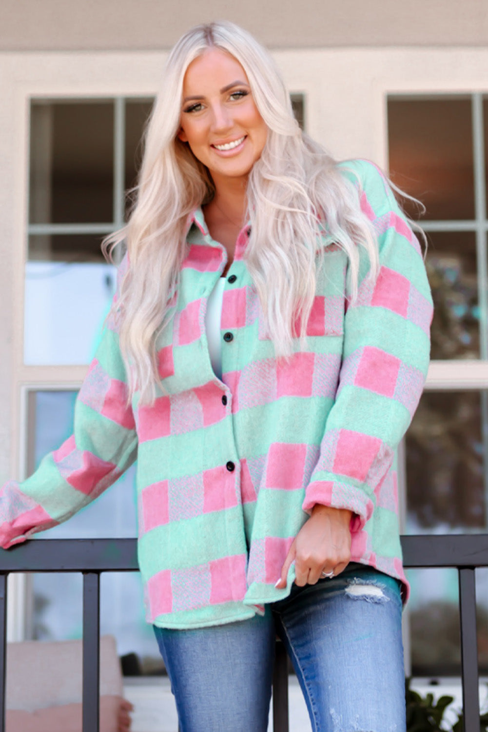 Pink Plaid Pattern Oversized Shacket