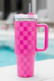 Checkered Print Handled Stainless Steel Tumbler Cup 40oz