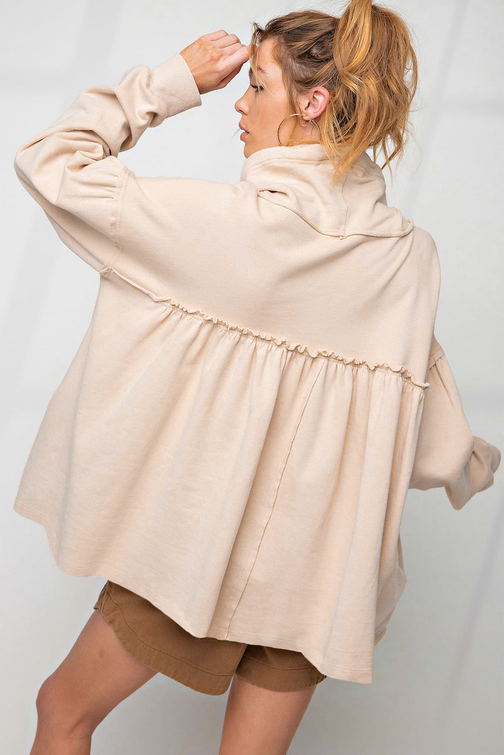 Frill Exposed Seam Cowl Neck Oversized Sweatshirt