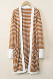 Striped Side Pockets Open Front Cardigan