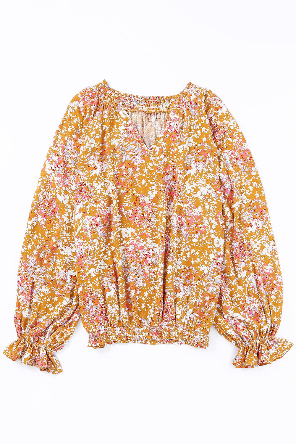 Split V Neck Floral Blouse