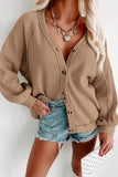 Exposed Seam Buttons Front Waffle Knit Cardigan