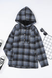 Plaid Button Neck Pocketed Pullover Hoodie