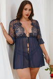 Plus Size Lace Mesh Tie Closure Babydoll