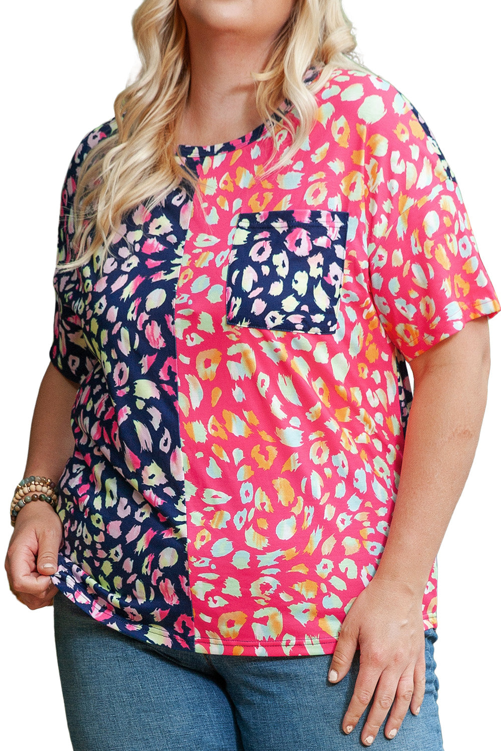 Plus Size Colorblock Short Sleeve Top