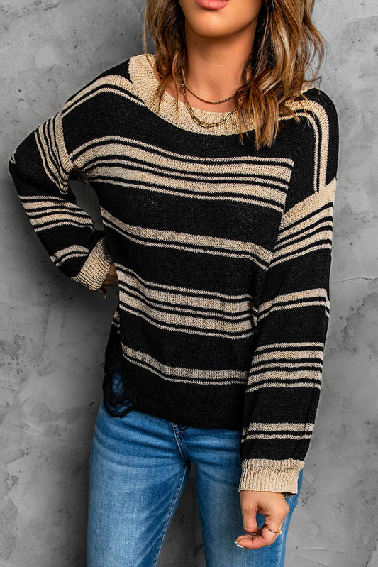 Striped Crew Neck Knit Sweater