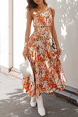 Floral Print Pleated One Shoulder High Waist Maxi Dress