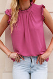 Contrast Trim Ruffled Crew Neck Sleeveless Top