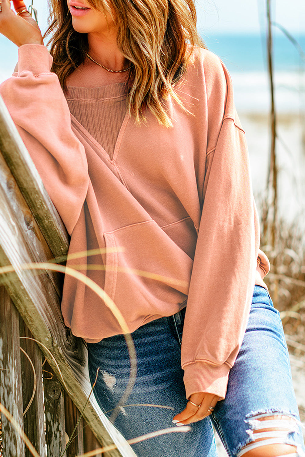 Sweat-shirt à épaules tombantes et poche kangourou