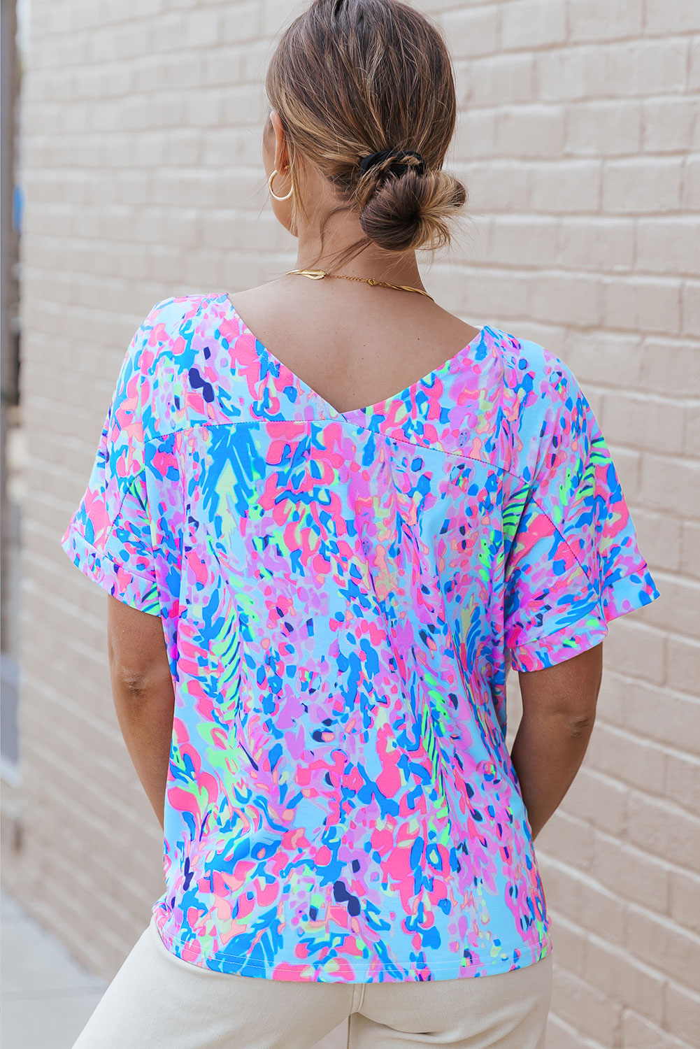 Pink Loose Painted Floral Tee