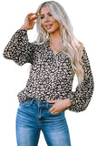 Green Floral Print V Neck Long Puff Sleeve Top