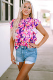 Ruffle Sleeve Floral Print Blouse