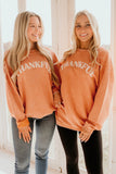 Orange Spooky Season Ghost Print Ribbed Pullover Sweatshirt