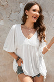 Lace V-Neck Bracelet Sleeve Ruffle Blouse