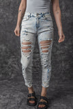 Sky Blue Vintage Washed Heavy Destroyed Skinny Jeans