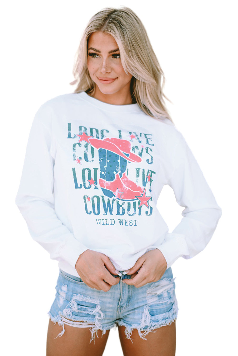 Sweat-shirt graphique blanc LONG LIVE COWBOY WILD WEST