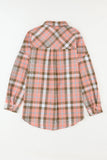 Drop Shoulder Rounded Hem Plaid Pattern Shirt