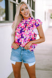 Ruffle Sleeve Floral Print Blouse