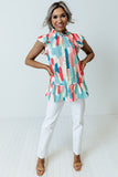 Color Block Ruffled Mock Neck Ruffled Top