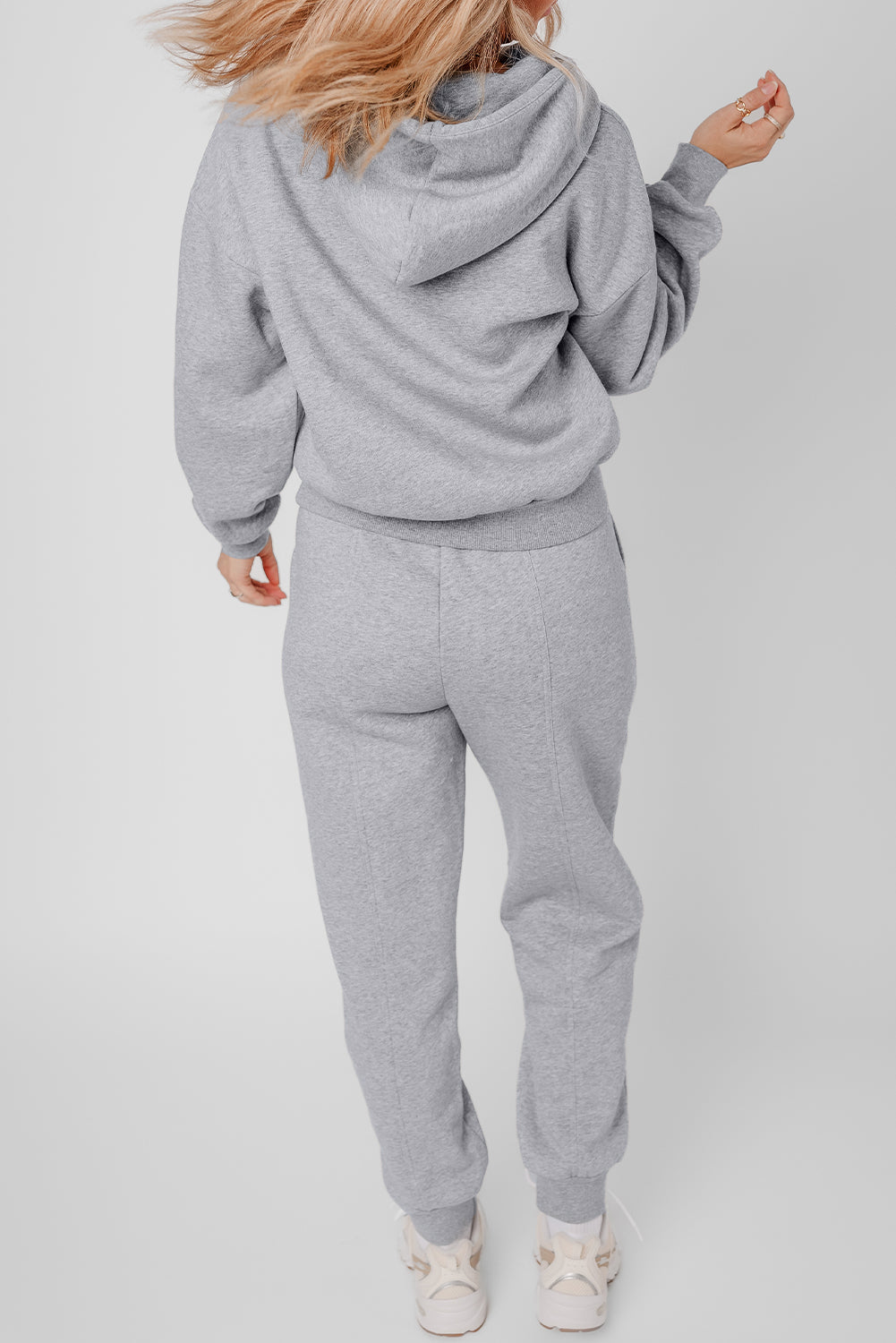 Gray Solid Exposed Seams Hoodie and Joggers Activewear Set