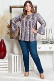 Floral Print Round Neck Plus Size Babydoll Blouse