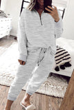 Gray Solid Half Zipped Drawstring High Waist Lounge Set