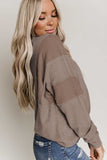 Gray Waffle Patchwork Dolman Sleeve Henley Top