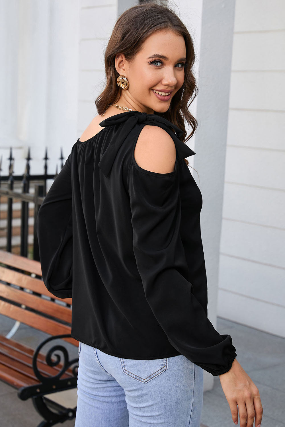 Knotted Asymmetric Off Shoulder Blouse