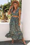 Floral Ruffled Crop Top and Maxi Skirt Set