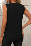 Black Crew Neck Pleated Tank Top