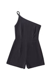 Blue One Shoulder Invisible Zip Side Pocketed Romper