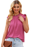 Contrast Trim Ruffled Crew Neck Sleeveless Top