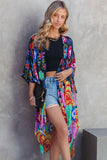 Bohemian Floral Print Half Sleeve Open Front Kimono