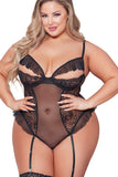 Lingerie Teddy Peekaboo Teddy Noir en Maille et Dentelle Grande Taille