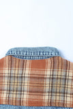 Medium Wash Plaid Sleeves Denim Jacket