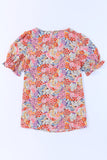 Blouse multicolore à col en V et manches longues à fleurs style bohème