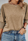 Smocked 3/4 Sleeve Casual Loose Top