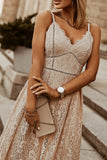 Spaghetti Strap V-Neck Lace Maxi Dress