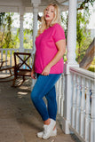 Plus Size Waffle Knit Seamed V Neck T-shirt