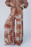 Brown Boho Aztec Print Tiered Palazzo Pants