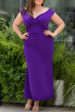 Robe longue ajustée et évasée plissée à col en V de grande taille violet