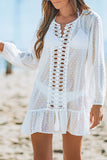 Swiss Dot Crochet Long Sleeve Beach Cover Up