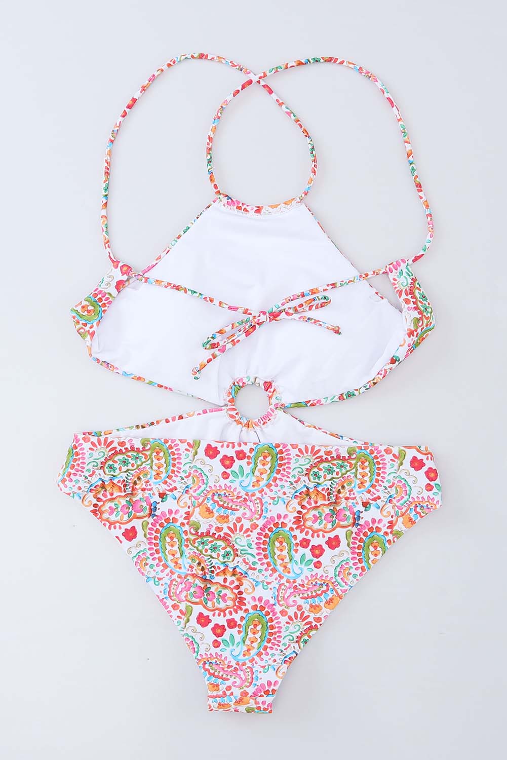 Floral Print O-ring Lace-up Backless One Piece Swimsuit