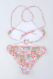 Floral Print O-ring Lace-up Backless One Piece Swimsuit