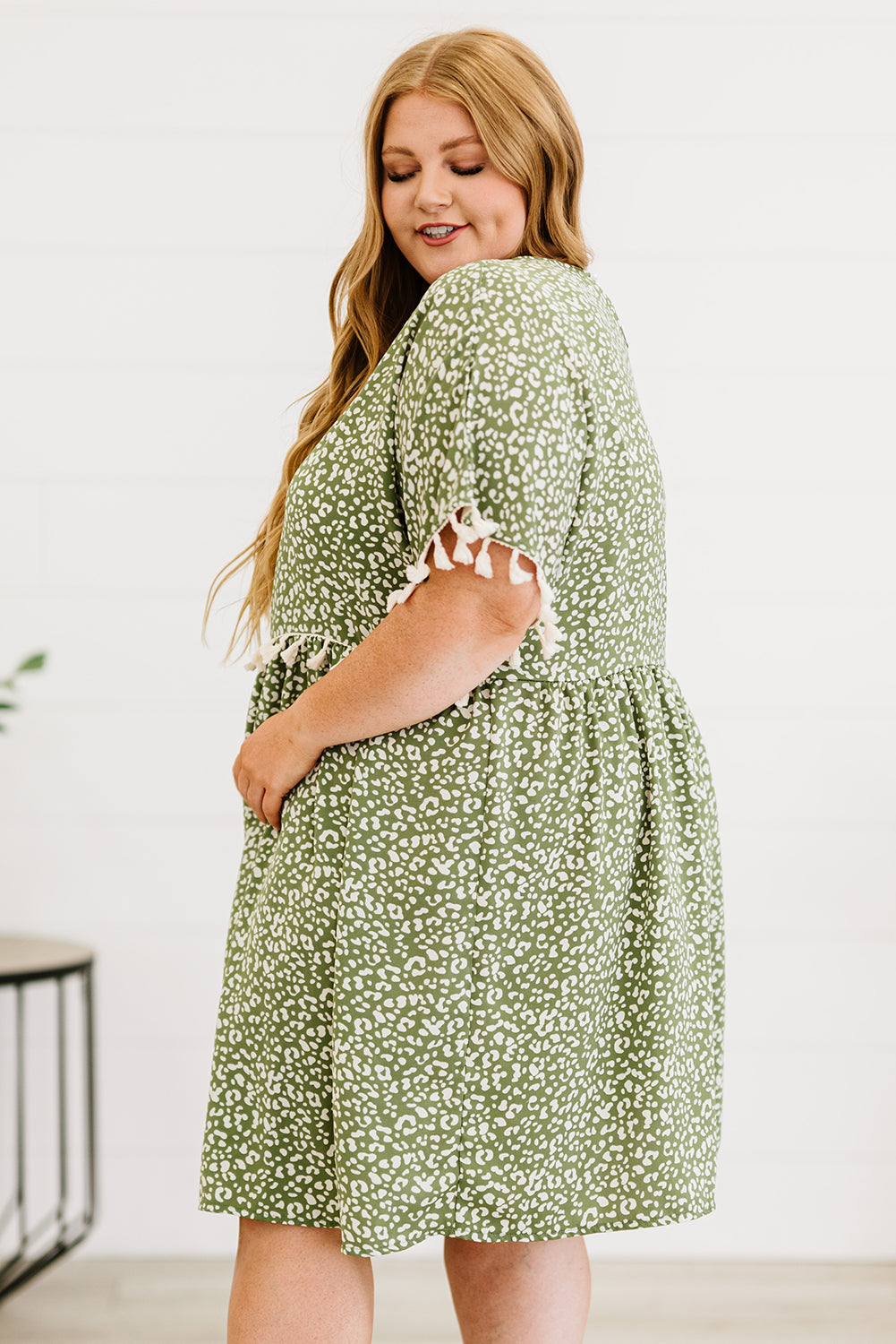 Robe à Pompon Léopard Grande Taille Verte