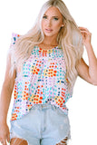 Polka Dot Print Ruffled Sleeve Babydoll Blouse